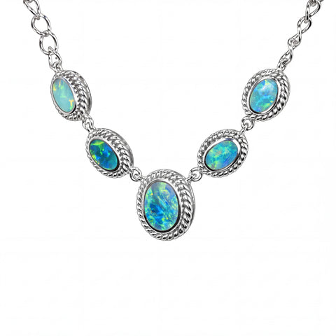 Doublet Opal Necklace in 925 Sterling Silver - Green-Blue