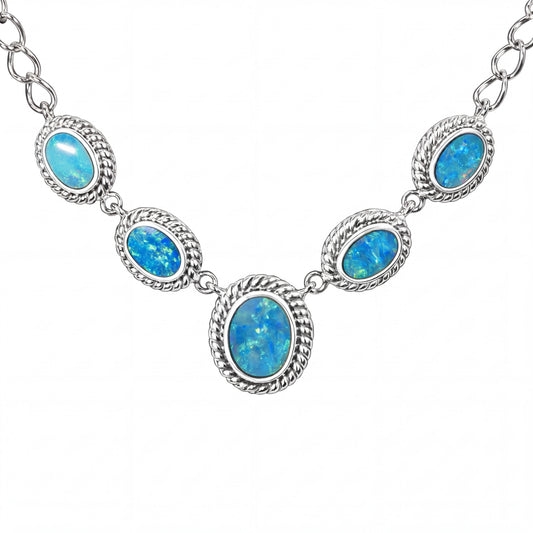 Doublet Opal Necklace in 925 Sterling Silver - Green-Blue