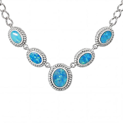 Doublet Opal Necklace in 925 Sterling Silver - Green-Blue - Australian Opal Cutters and Pearl Divers