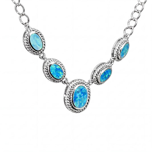 Doublet Opal Necklace in 925 Sterling Silver - Green-Blue
