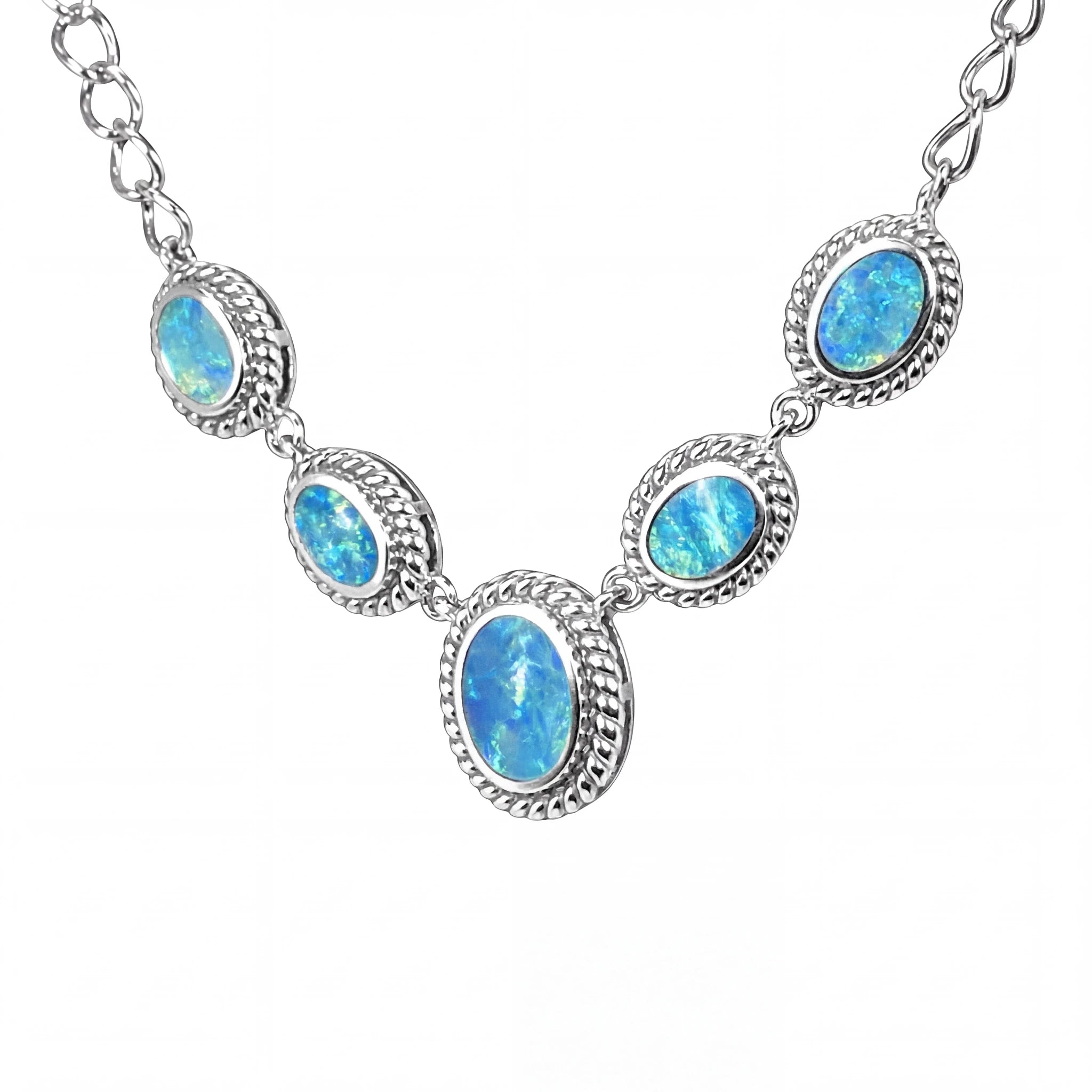 Doublet Opal Necklace in 925 Sterling Silver - Green-Blue - Australian Opal Cutters and Pearl Divers