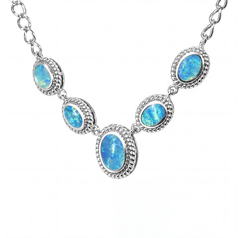 Doublet Opal Necklace in 925 Sterling Silver - Green-Blue