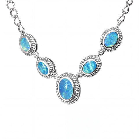 Doublet Opal Necklace in 925 Sterling Silver - Green-Blue - Australian Opal Cutters and Pearl Divers