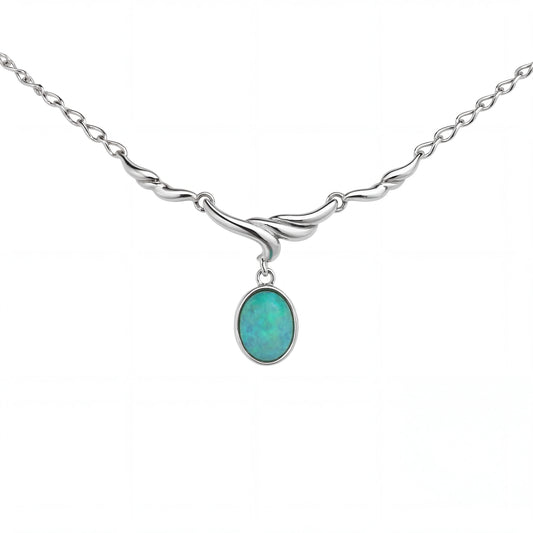 Doublet Opal Necklace in 925 Sterling Silver - Green-Blue
