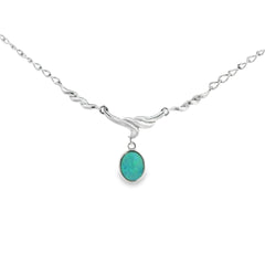 Doublet Opal Necklace in 925 Sterling Silver - Green-Blue