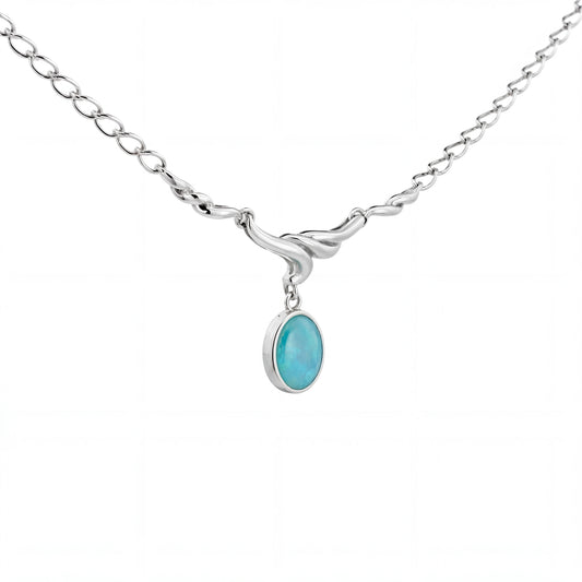 Doublet Opal Necklace in 925 Sterling Silver - Green-Blue