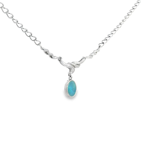 Doublet Opal Necklace in 925 Sterling Silver - Green-Blue