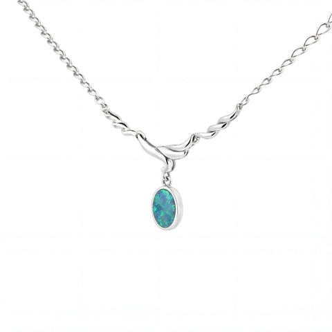 Doublet Opal Necklace in 925 Sterling Silver - Green-Blue
