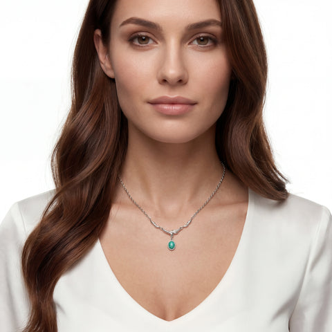Doublet Opal Necklace in 925 Sterling Silver - Green-Blue