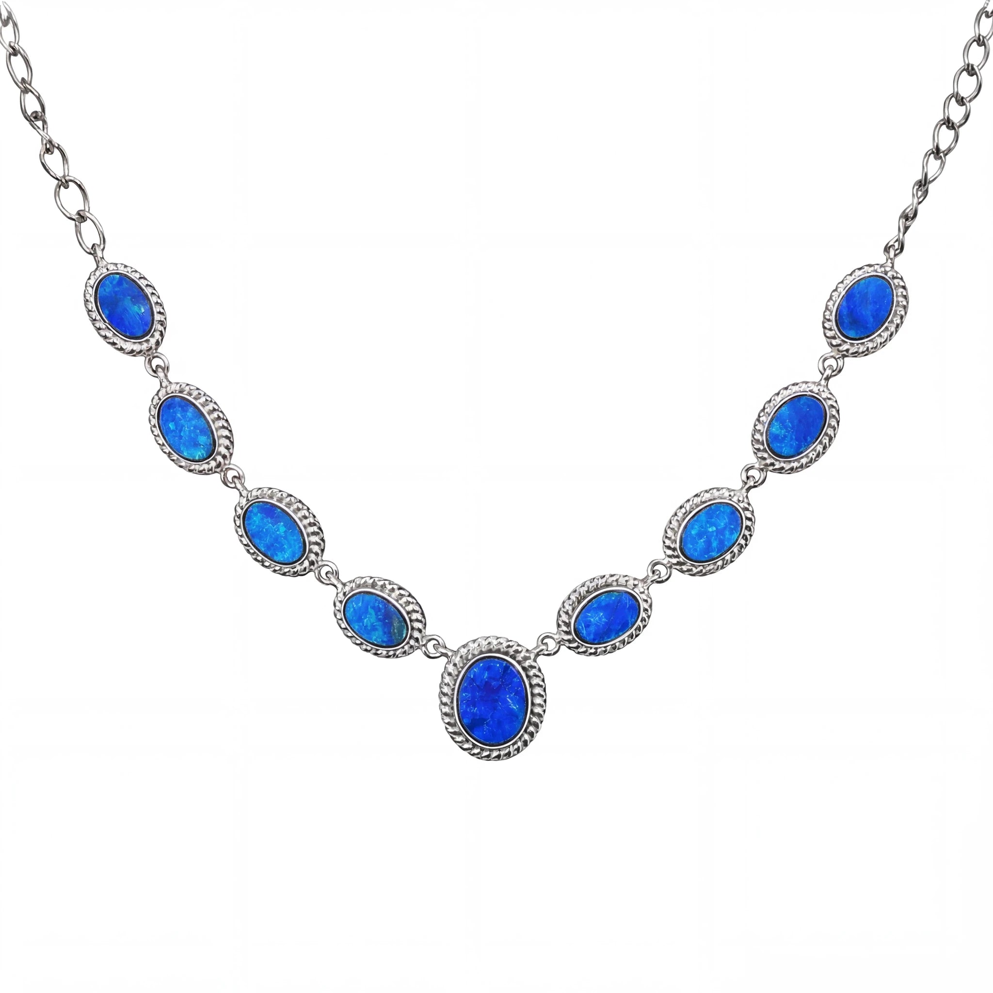 Doublet Opal Necklace in 925 Sterling Silver - Green-Blue - Australian Opal Cutters and Pearl Divers
