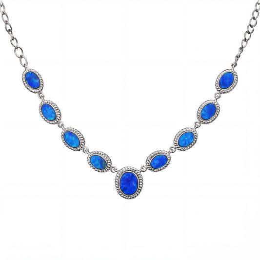 Doublet Opal Necklace in 925 Sterling Silver - Green-Blue