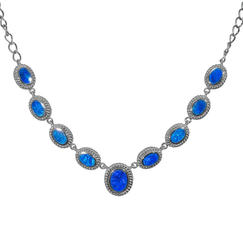 Doublet Opal Necklace in 925 Sterling Silver - Green-Blue