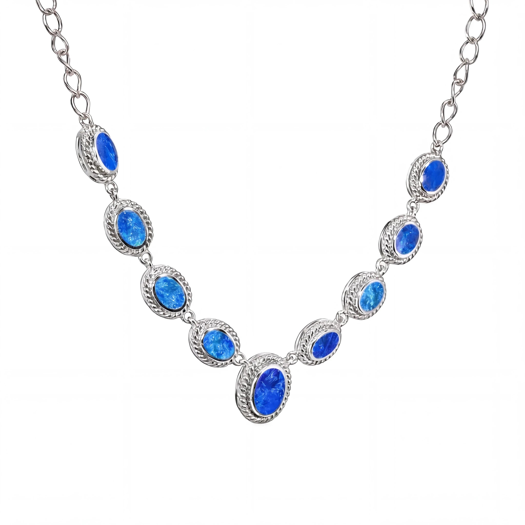 Doublet Opal Necklace in 925 Sterling Silver - Green-Blue - Australian Opal Cutters and Pearl Divers
