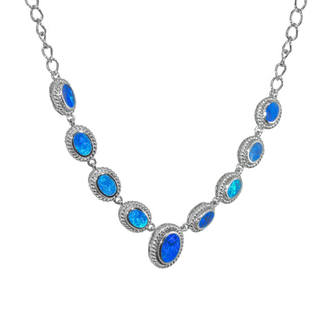 Doublet Opal Necklace in 925 Sterling Silver - Green-Blue