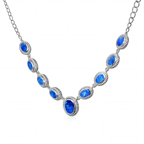 Doublet Opal Necklace in 925 Sterling Silver - Green-Blue - Australian Opal Cutters and Pearl Divers