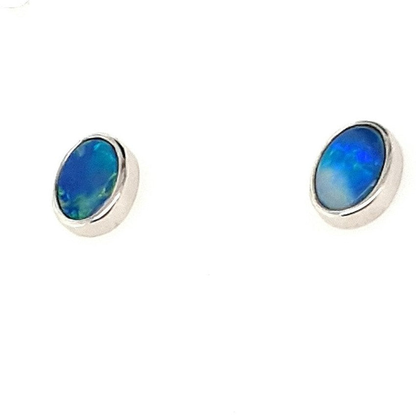 Australian Opal Doublet Earrings Set in 925 Sterling Silver