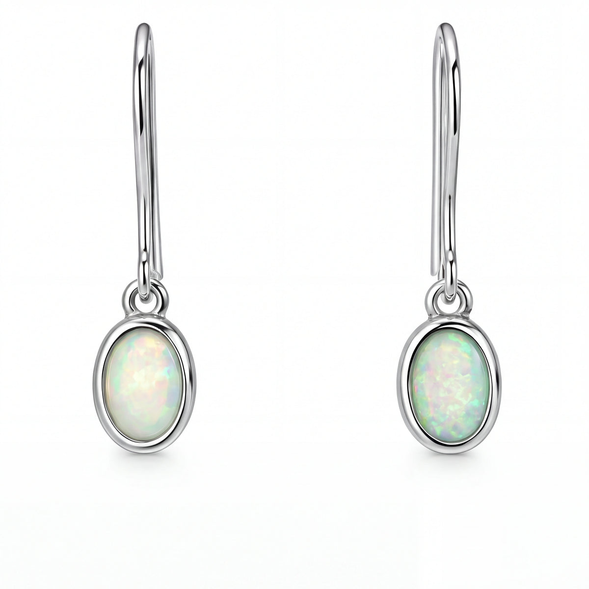 Light Opal Earrings In 925 Sterling Silver - Green-Blue