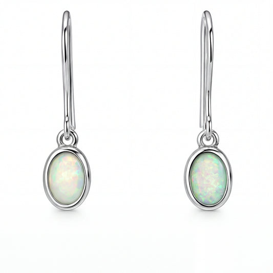 Light Opal Earrings In 925 Sterling Silver - Green-Blue