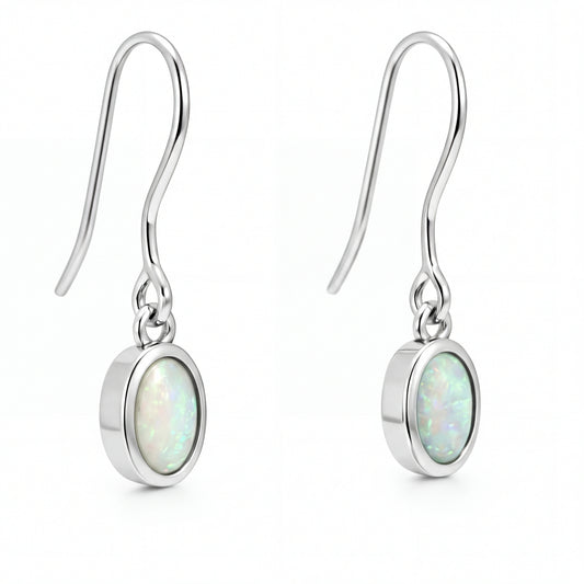 Light Opal Earrings In 925 Sterling Silver - Green-Blue