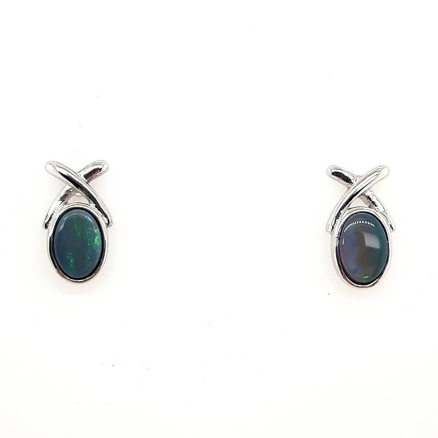 Australian Black Opal 0.76 Carats Earrings set in 925 Sterling Silver