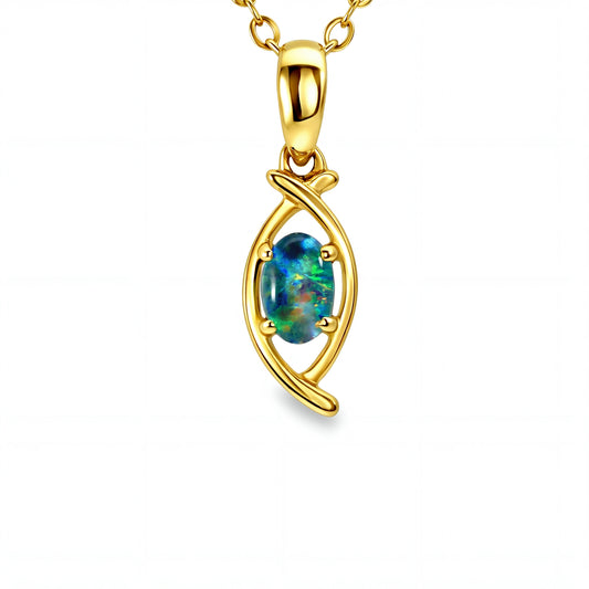 Triplet Opal Pendant in 9K Yellow Gold - Multicolour