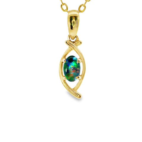 Triplet Opal Pendant in 9K Yellow Gold - Multicolour