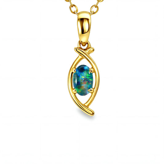 Triplet Opal Pendant in 9K Yellow Gold - Multicolour - Australian Opal Cutters and Pearl Divers