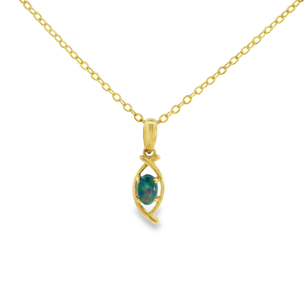 Australian Opal Triplet Pendant set in 9K Yellow Gold