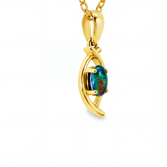 Triplet Opal Pendant in 9K Yellow Gold - Multicolour