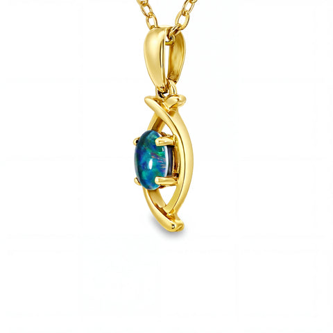Triplet Opal Pendant in 9K Yellow Gold - Multicolour