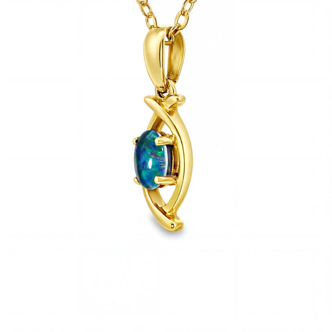 Triplet Opal Pendant in 9K Yellow Gold - Multicolour - Australian Opal Cutters and Pearl Divers
