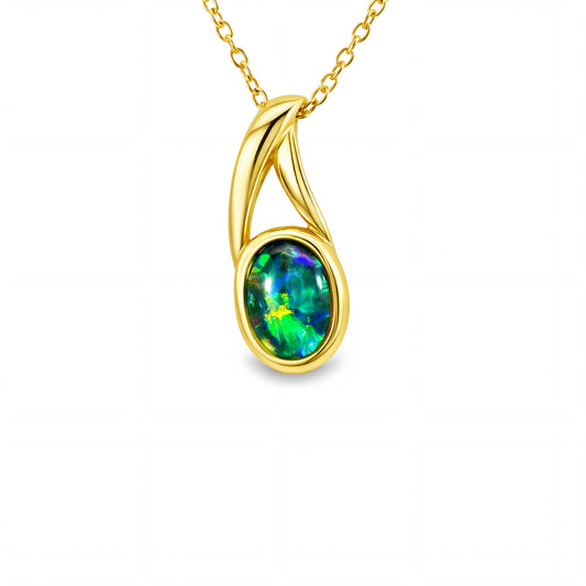 Triplet Opal Pendant in 9K Yellow Gold - Multicolour