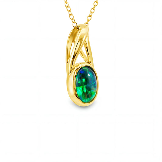 Triplet Opal Pendant in 9K Yellow Gold - Multicolour