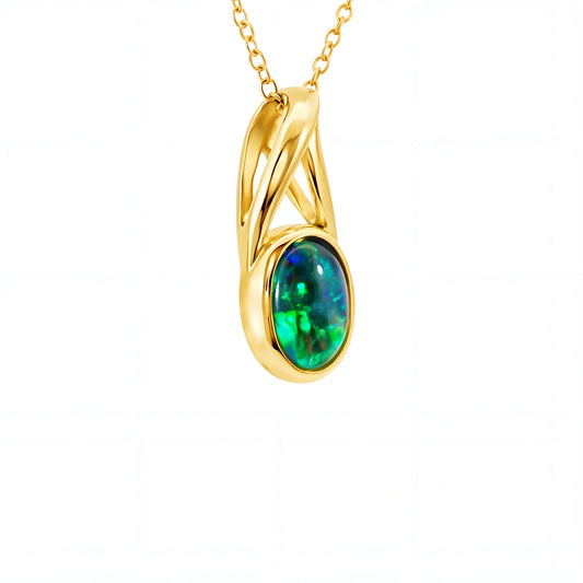 Triplet Opal Pendant in 9K Yellow Gold - Multicolour - Australian Opal Cutters and Pearl Divers