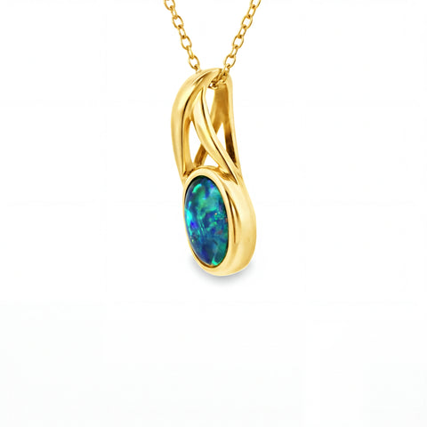 Triplet Opal Pendant in 9K Yellow Gold - Multicolour