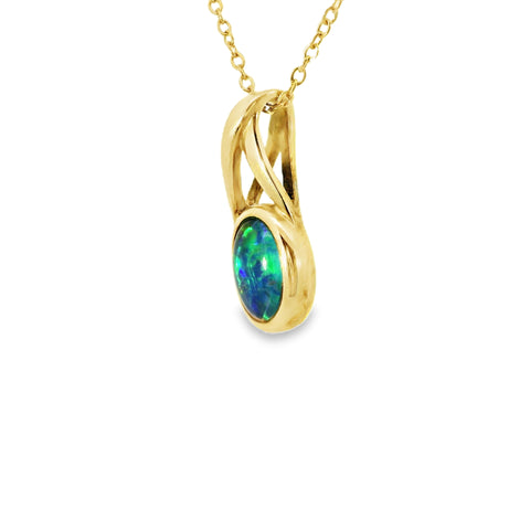 Triplet Opal Pendant in 9K Yellow Gold - Multicolour
