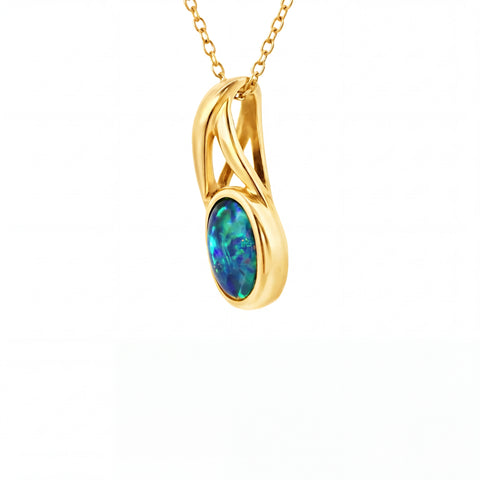 Triplet Opal Pendant in 9K Yellow Gold - Multicolour - Australian Opal Cutters and Pearl Divers