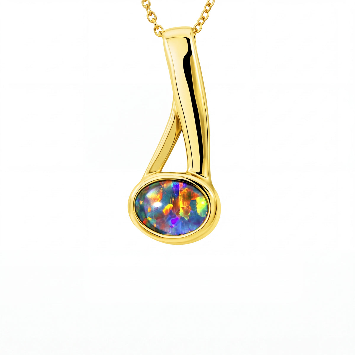 Triplet Opal Pendant in 9K Yellow Gold - Green-Blue