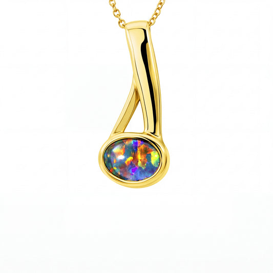 Triplet Opal Pendant in 9K Yellow Gold - Green-Blue