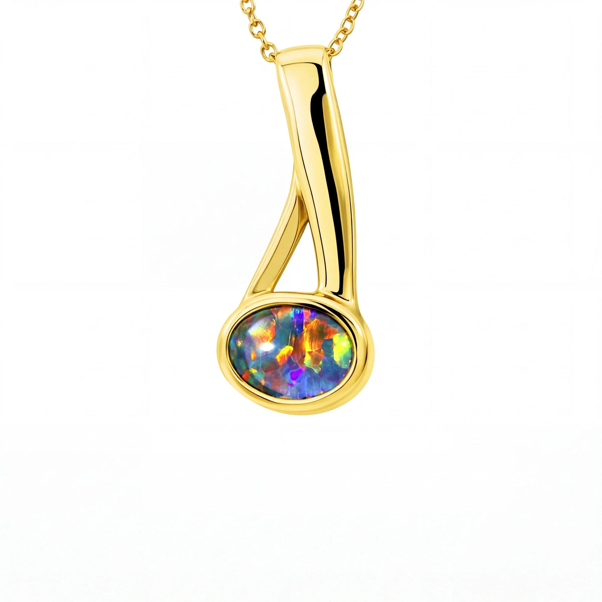 Triplet Opal Pendant in 9K Yellow Gold - Green-Blue - Australian Opal Cutters and Pearl Divers