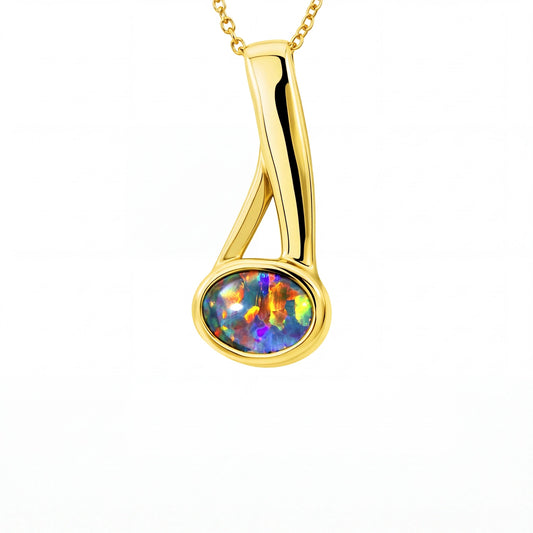Triplet Opal Pendant in 9K Yellow Gold - Green-Blue - Australian Opal Cutters and Pearl Divers