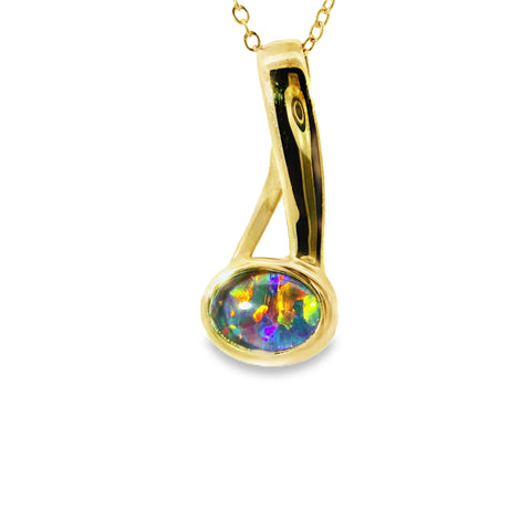 Triplet Opal Pendant in 9K Yellow Gold - Green-Blue