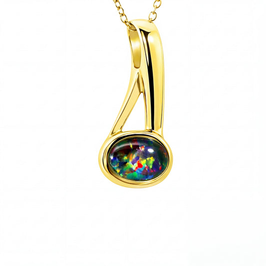Triplet Opal Pendant in 9K Yellow Gold - Green-Blue