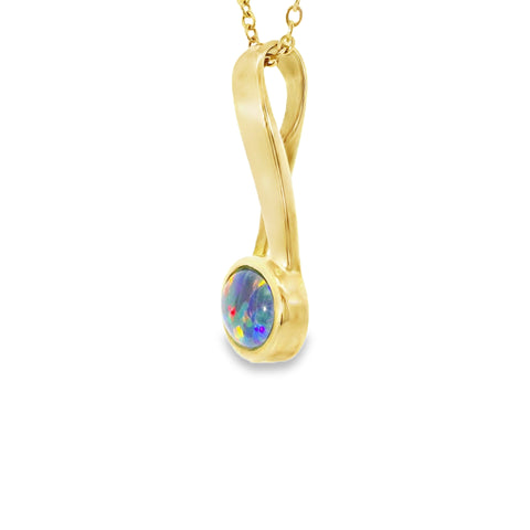 Triplet Opal Pendant in 9K Yellow Gold - Green-Blue