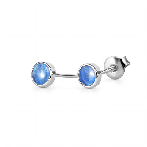 Pair of silver stud earrings with blue gemstones on a white background