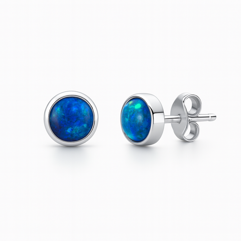Triplet Opal Earrings in 925 Sterling Silver - Green-Blue
