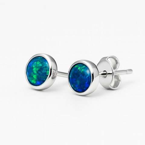 Triplet Opal Earrings in 925 Sterling Silver - Green-Blue