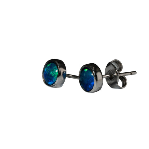 Triplet Opal Earrings in 925 Sterling Silver - Green-Blue