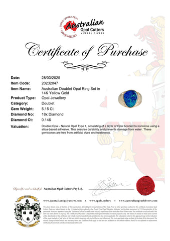 Doublet Opal Men's Ring in 14K Yellow Gold - Green-Blue