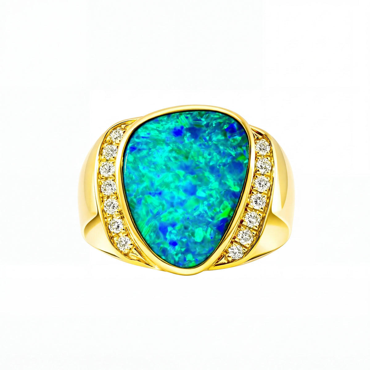 Doublet Opal Men's Ring in 14K Yellow Gold - Multicolour